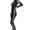 Back Wetlook Long Sleeved Catsuit With Mesh Side Panels