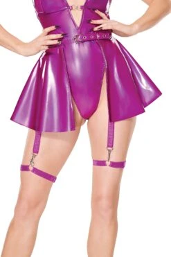 Purple Wetlook Overskirt With Buckled Front & Suspenders