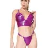 Purple Wetlook Longline Bralette & Thong Set