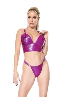 Purple Wetlook Longline Bralette & Thong Set