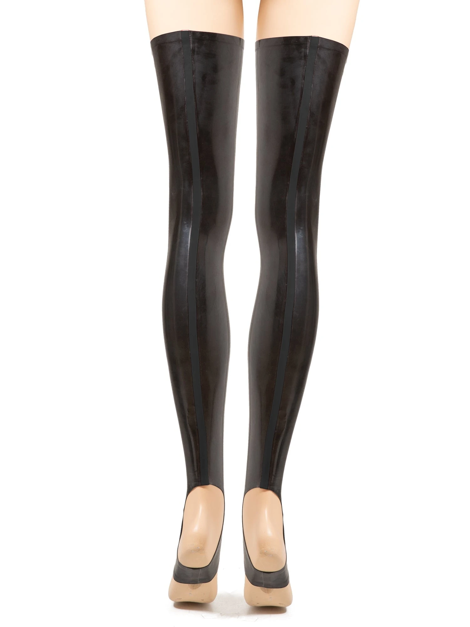 Black Latex Footless Stockings With A Rear Seam - Image 3