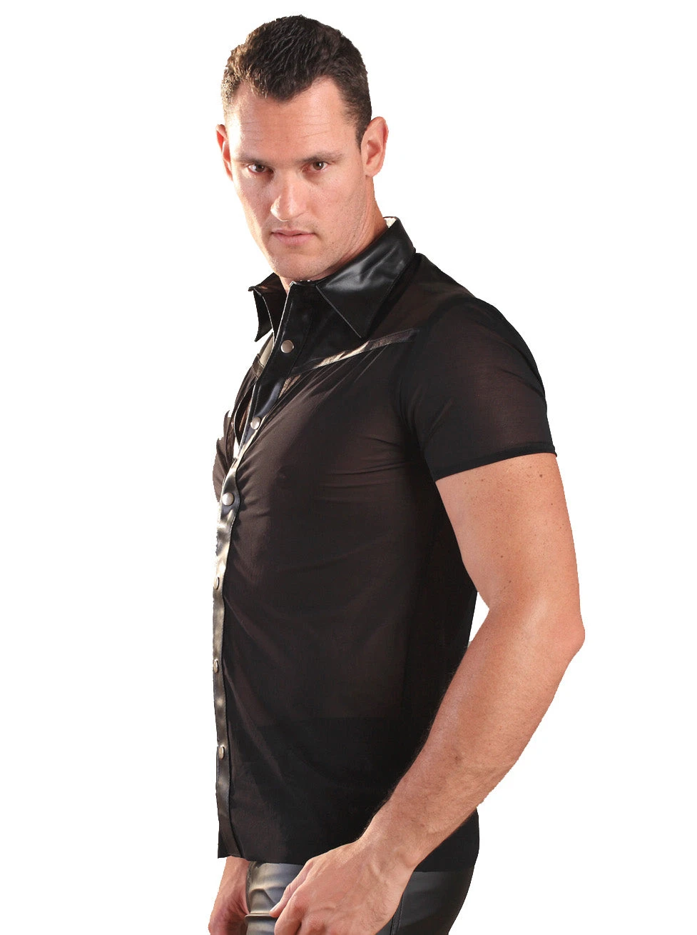 Black Leather Shirt & Nylon Trim - Image 3