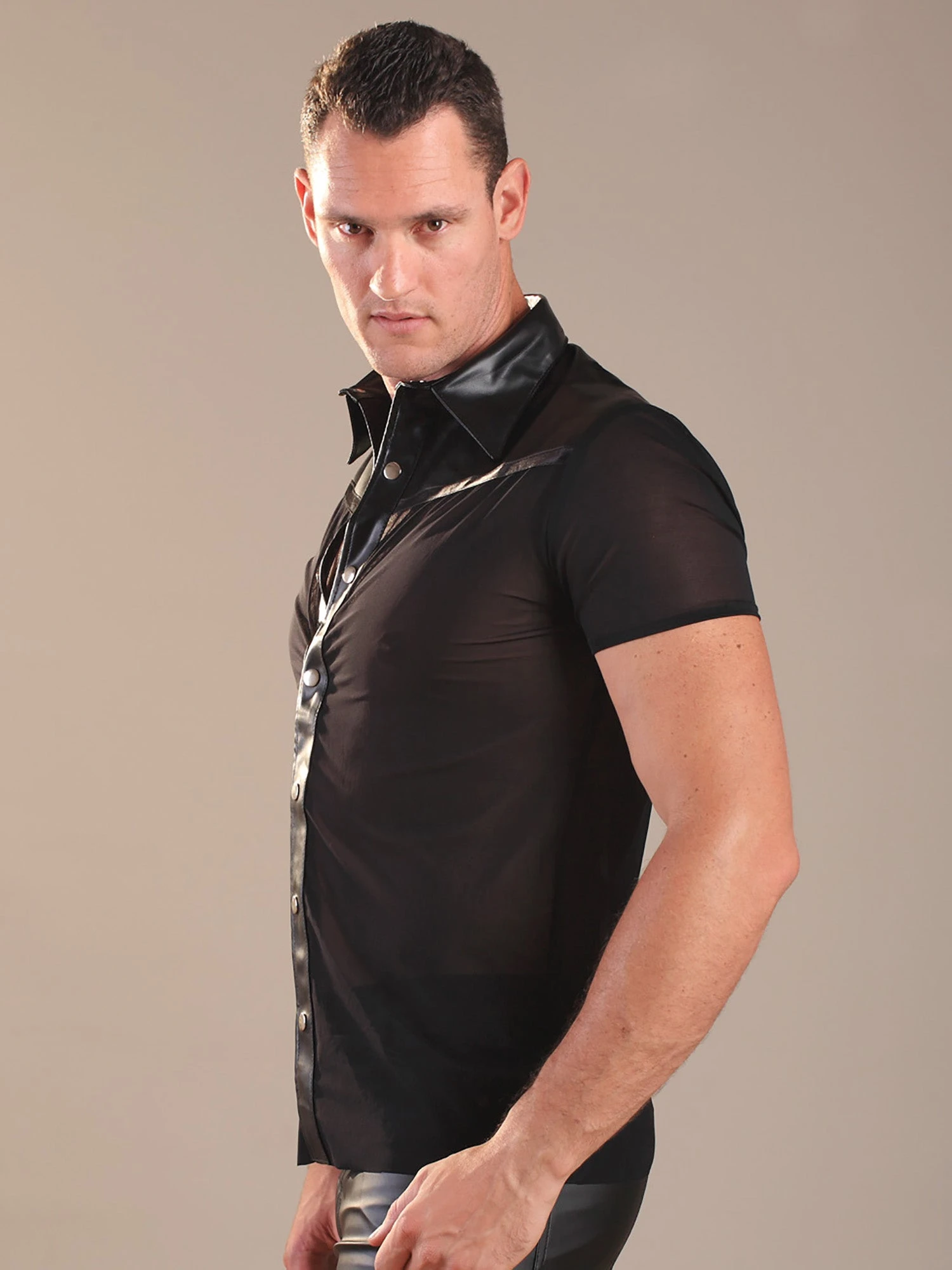 Black Leather Shirt & Nylon Trim - Image 5