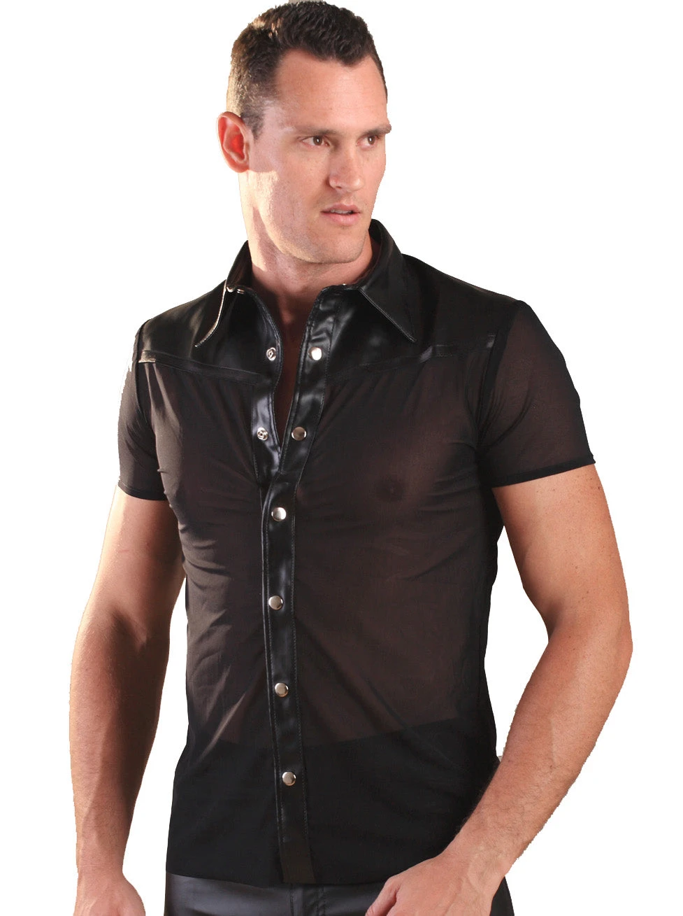 Black Leather Shirt & Nylon Trim