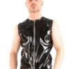 Black PVC Mens Sleeveless Zip Top