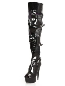 Black Panel Thigh High Boots