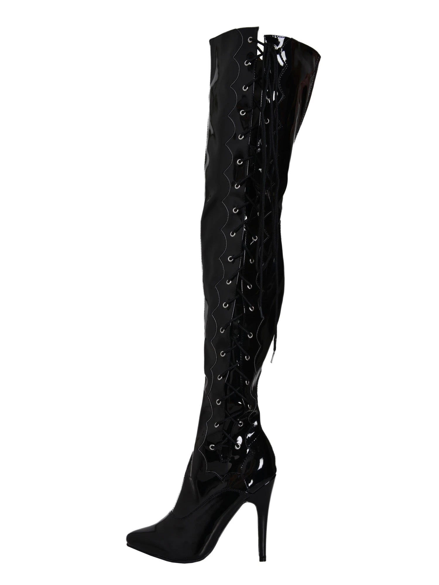 Black Side Laced Thigh Boots
