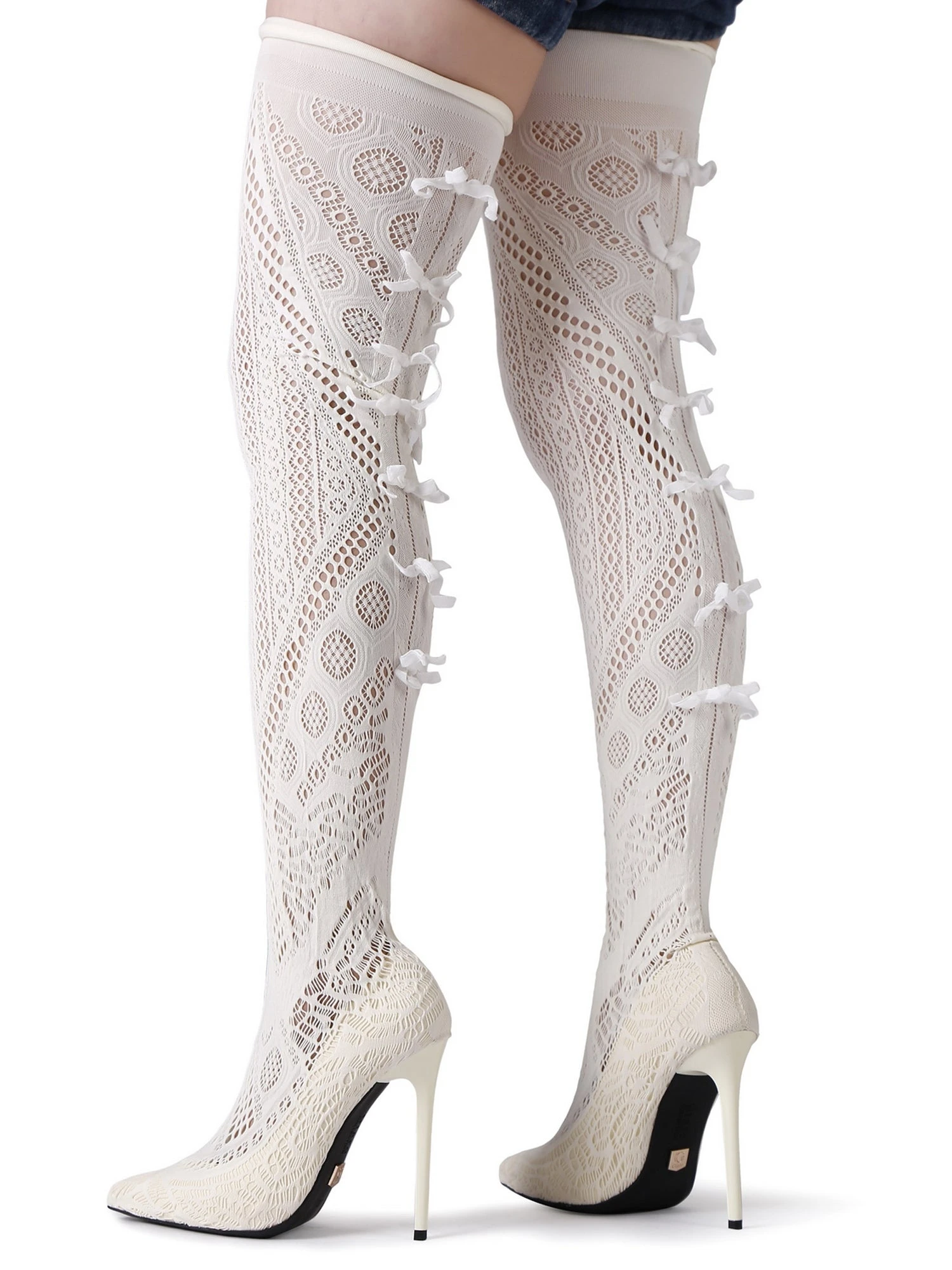 Black & White Thigh High Sephie Boots - Image 3