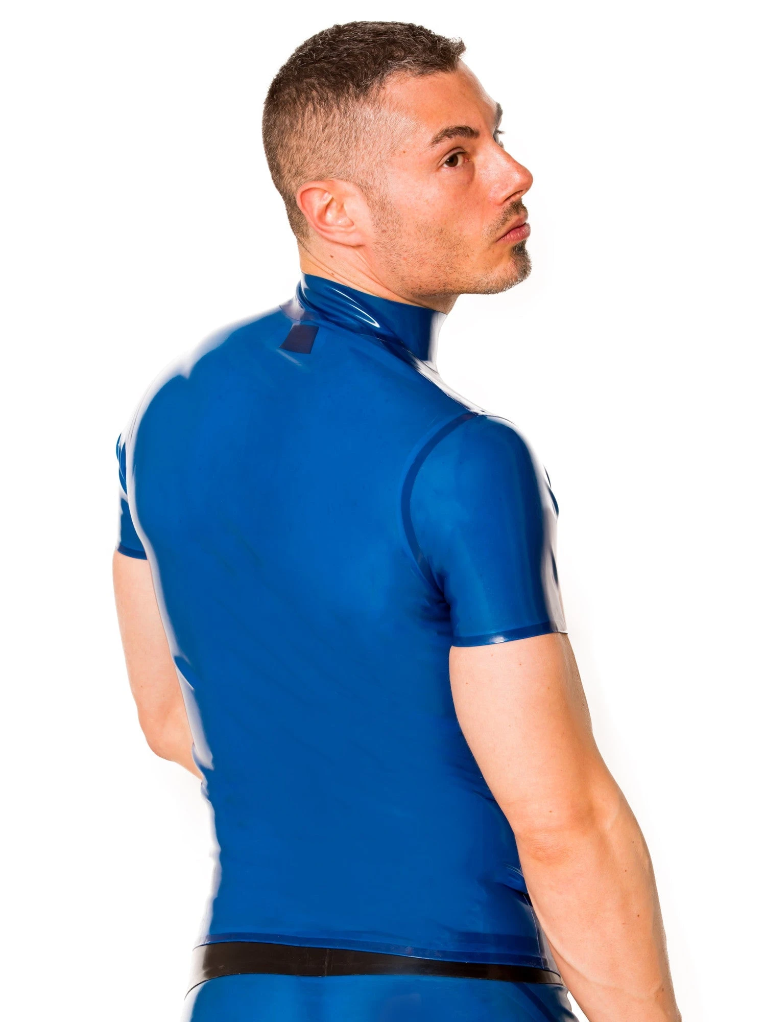 Blue Latex Collared T Shirt - Image 2