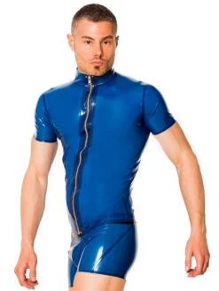 Blue Latex Collared T Shirt