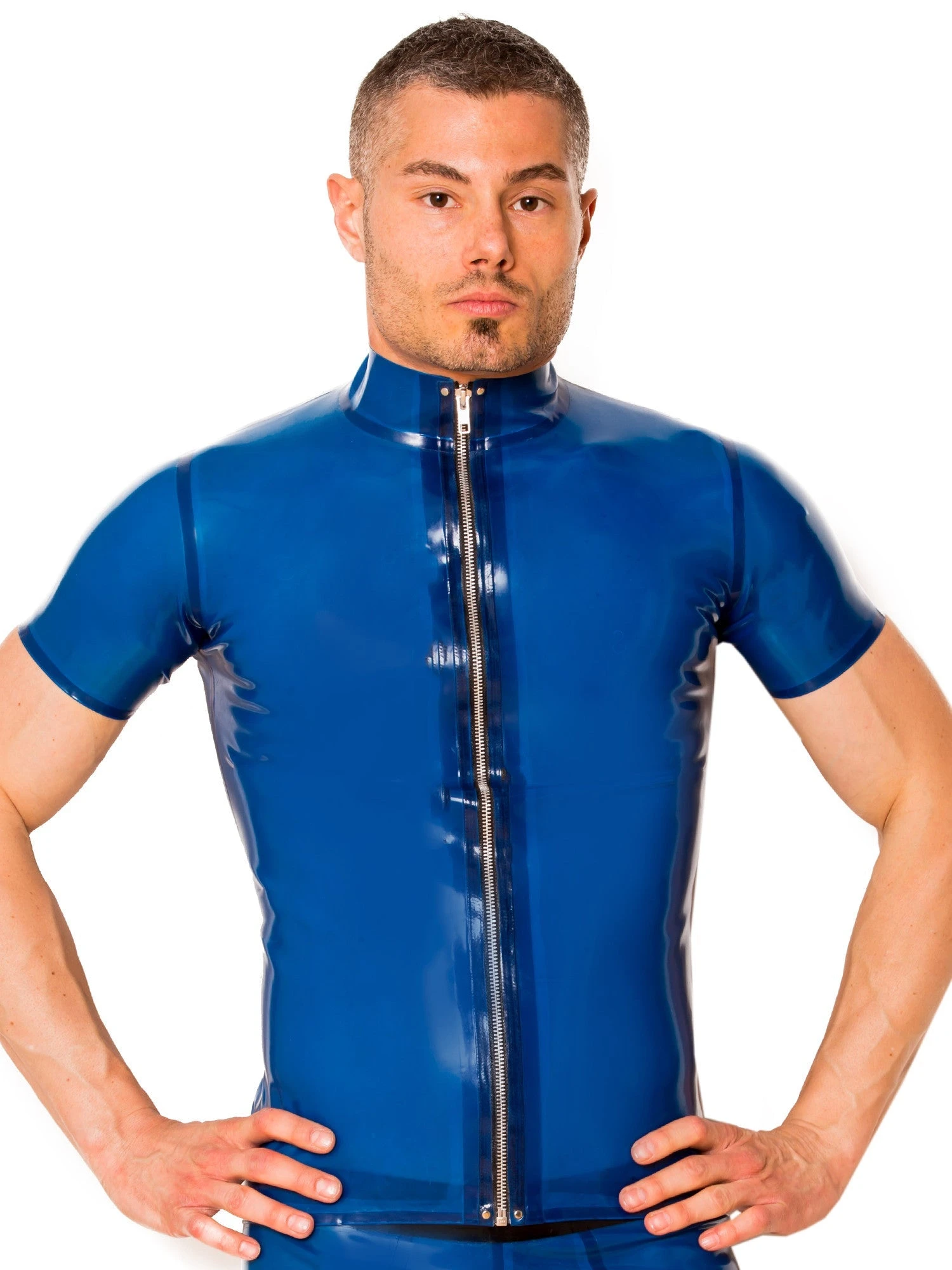 Blue Latex Collared T Shirt - Image 4