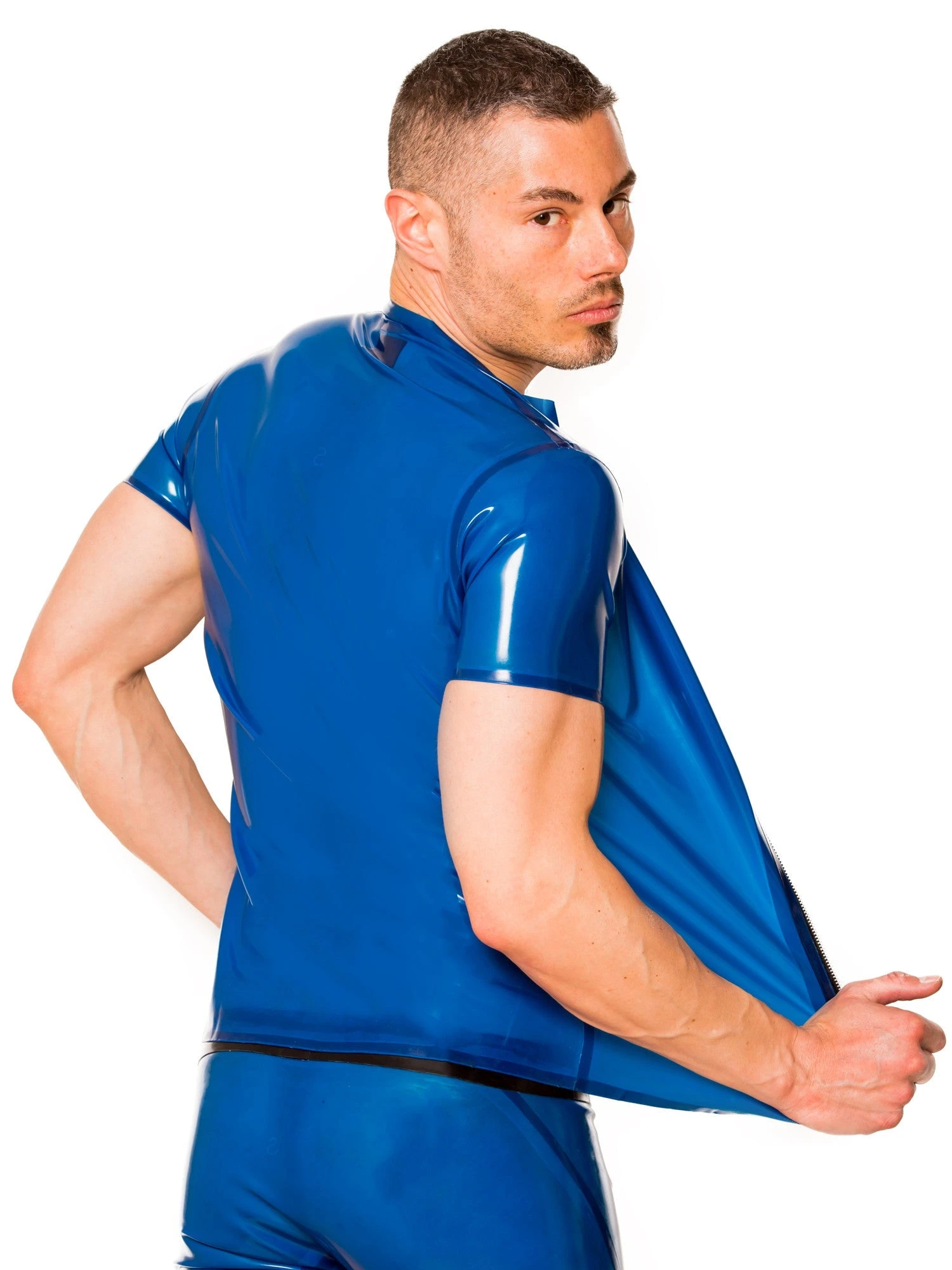 Blue Latex Collared T Shirt - Image 3