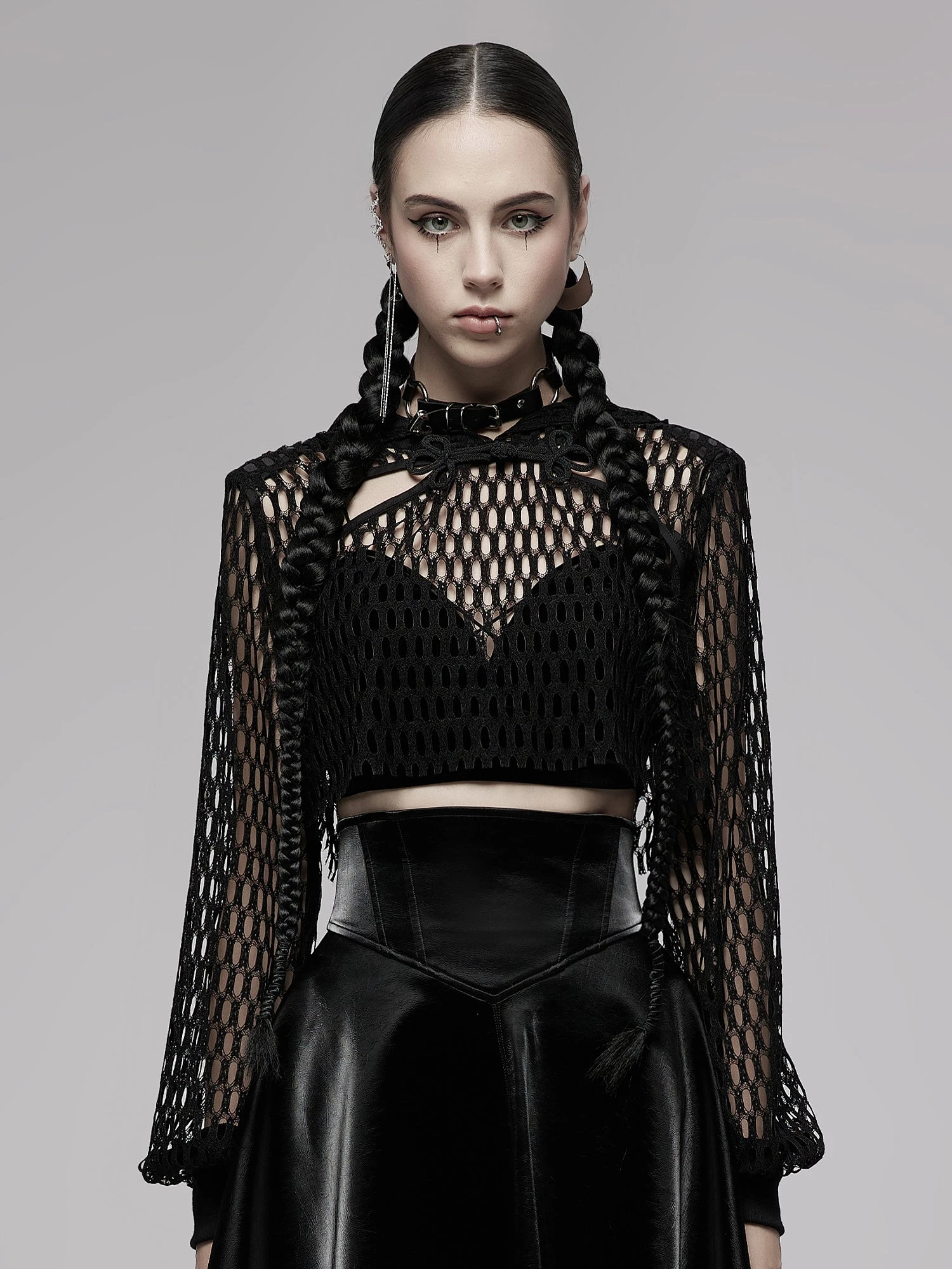 Punk Rave Woven Crop Hoodie