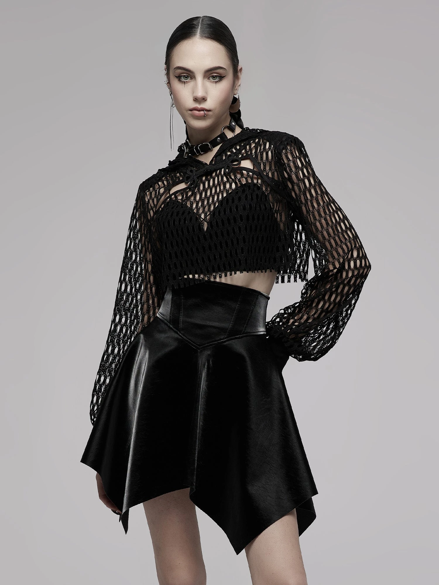 Punk Rave Woven Crop Hoodie - Image 3