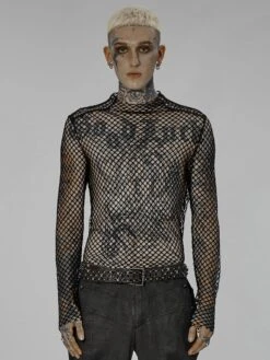 Punk Rave Fence Net Top With Shoulder Studs