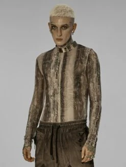 Punk Rave Men's Tight Mesh Tie Dyed Gauze Shirt