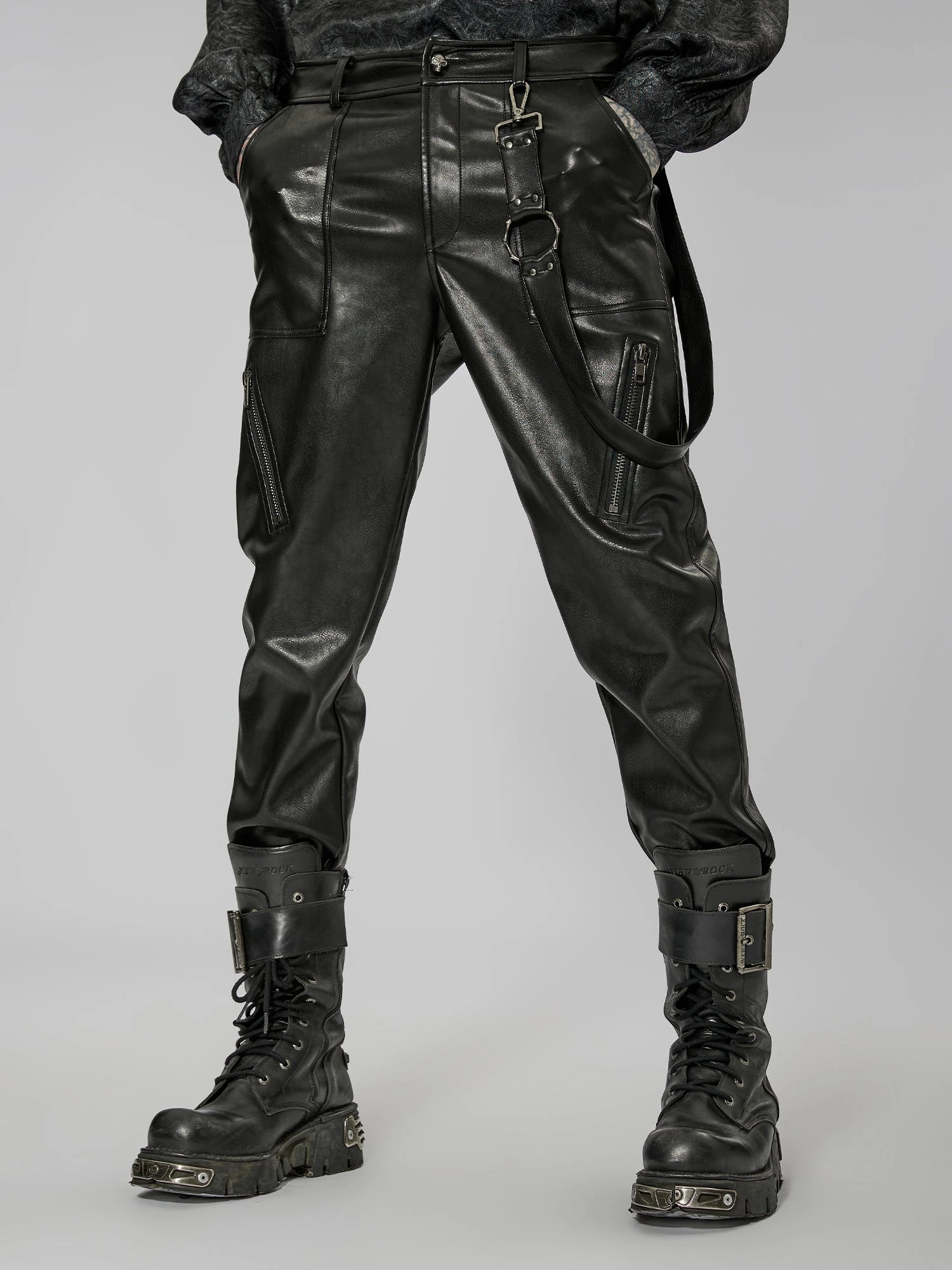 Punk Rave Men's Leatherette Trousers With Zips