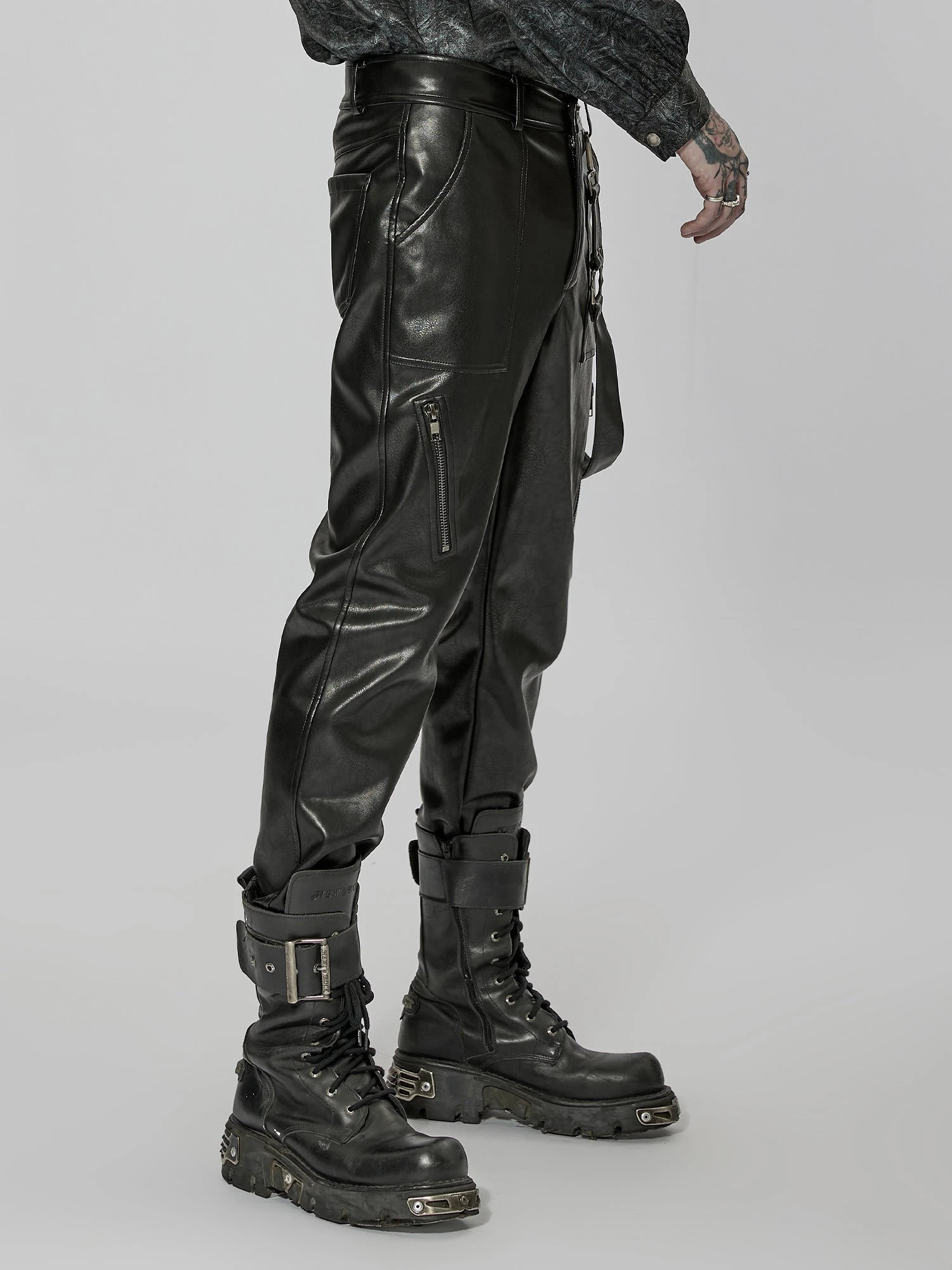 Punk Rave Men's Leatherette Trousers With Zips - Image 2