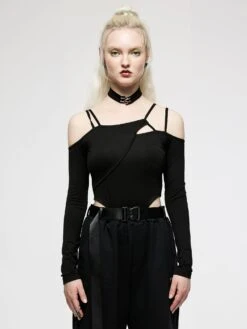 Punk Rave Asymmetric Cutout Body With Collar