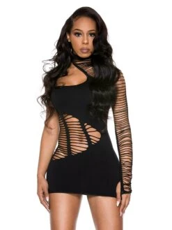 Side Slash Shredded Asymmetrical Dress