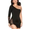 One Shoulder Lycra Dress With Lace Detail