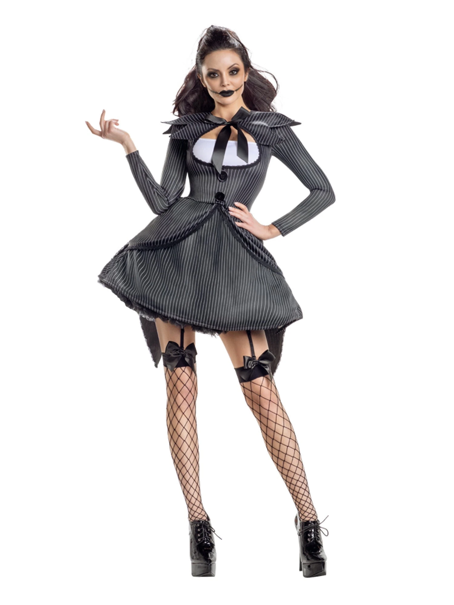 Pinstripe Skater Dress With Collar