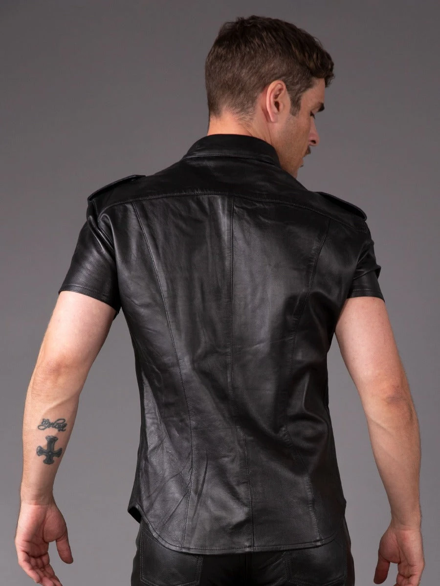 Classic Collar Leather Shirt - Image 8