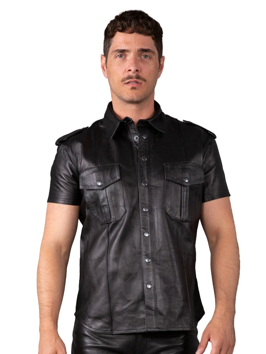 Classic Collar Leather Shirt - Image 5