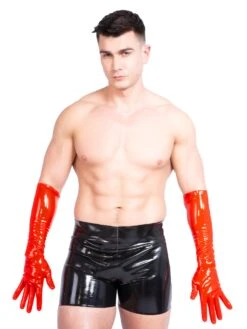 Men`s Latex Elbow Length Gloves In Red