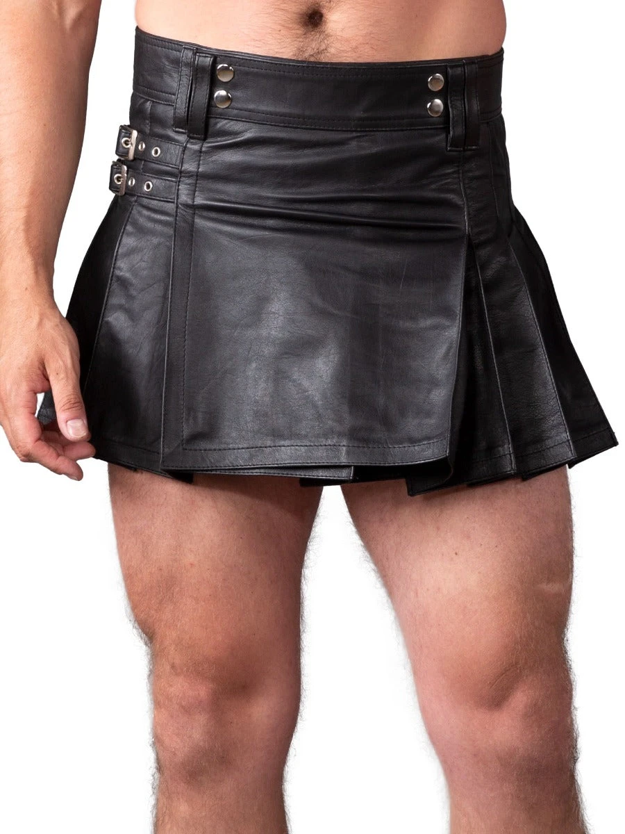 Dual Buckle Short Leather Kilt - Image 5