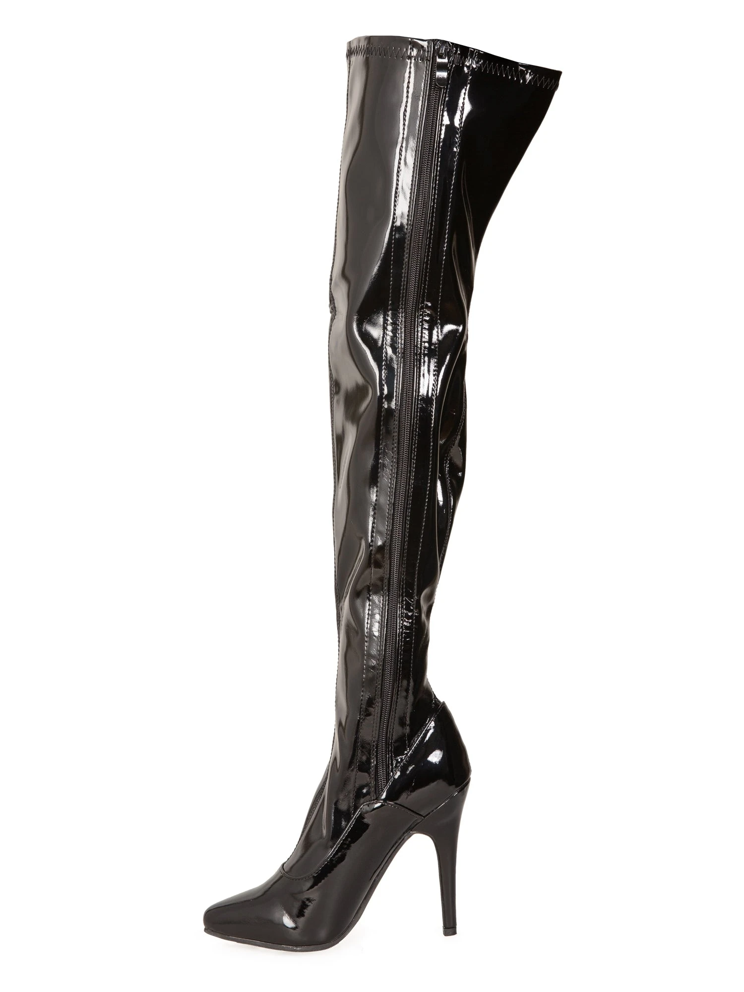 Glossy Black Thigh High Boots - Image 2