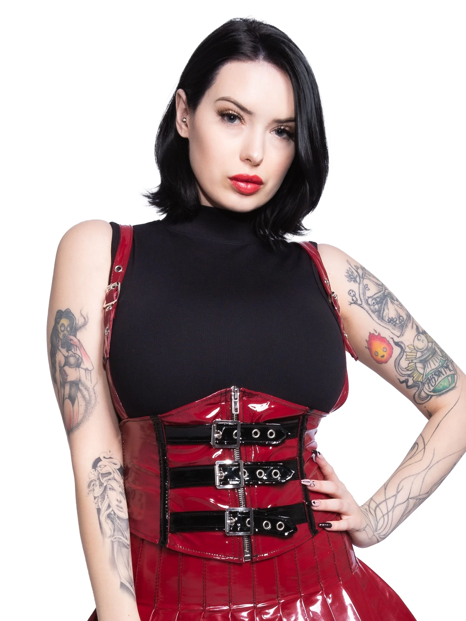 PVC Waspie With Shoulder Straps In Black - Image 2