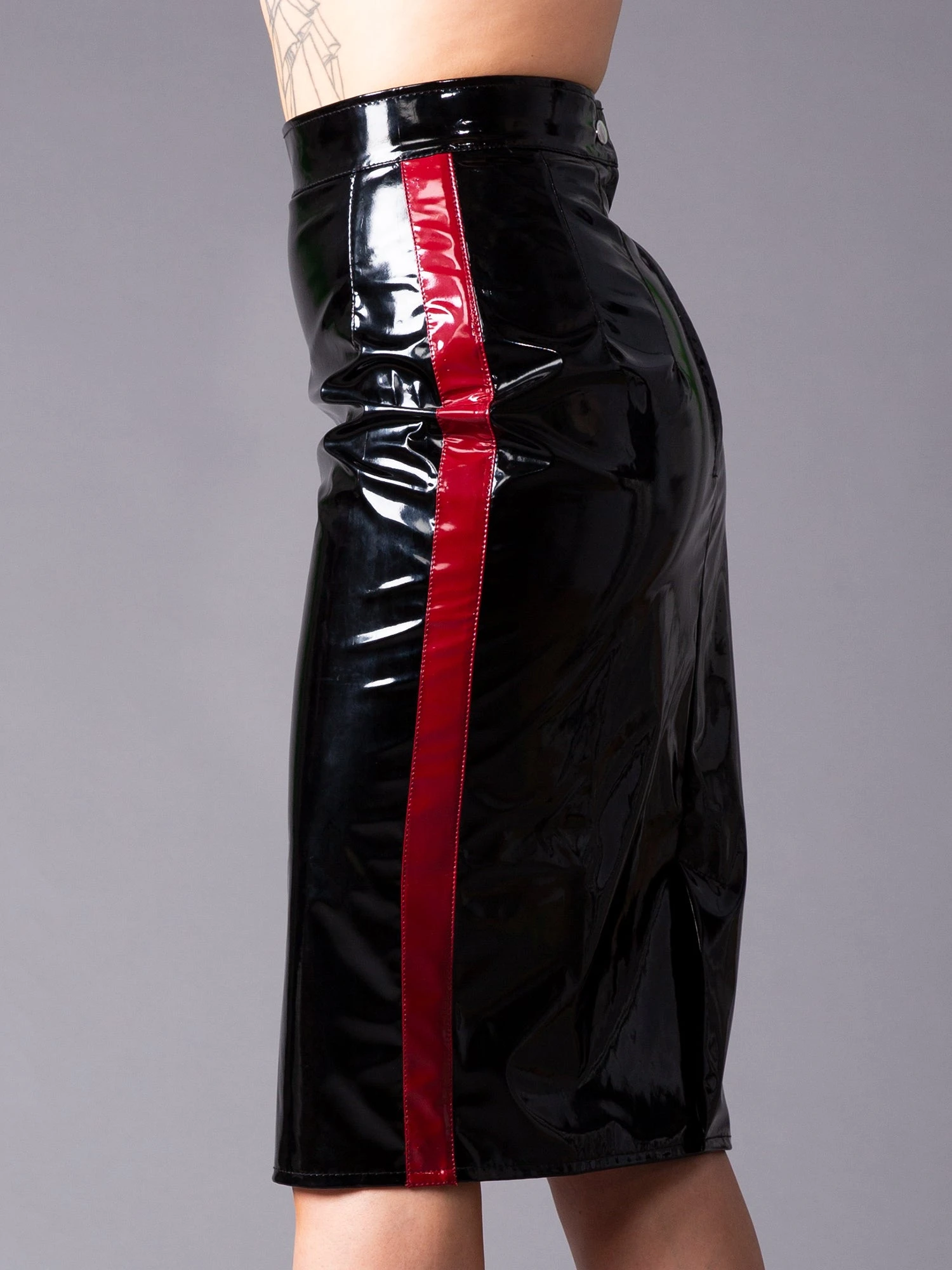 Red Stripe PVC Pencil Skirt - Image 2