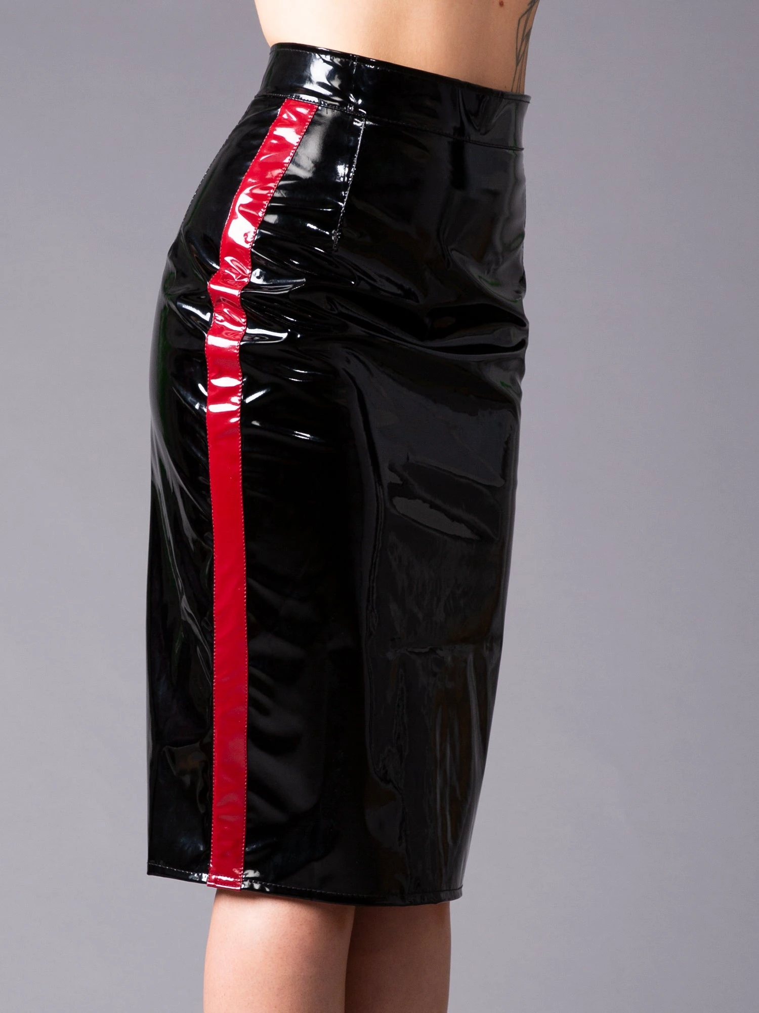 Red Stripe PVC Pencil Skirt - Image 3