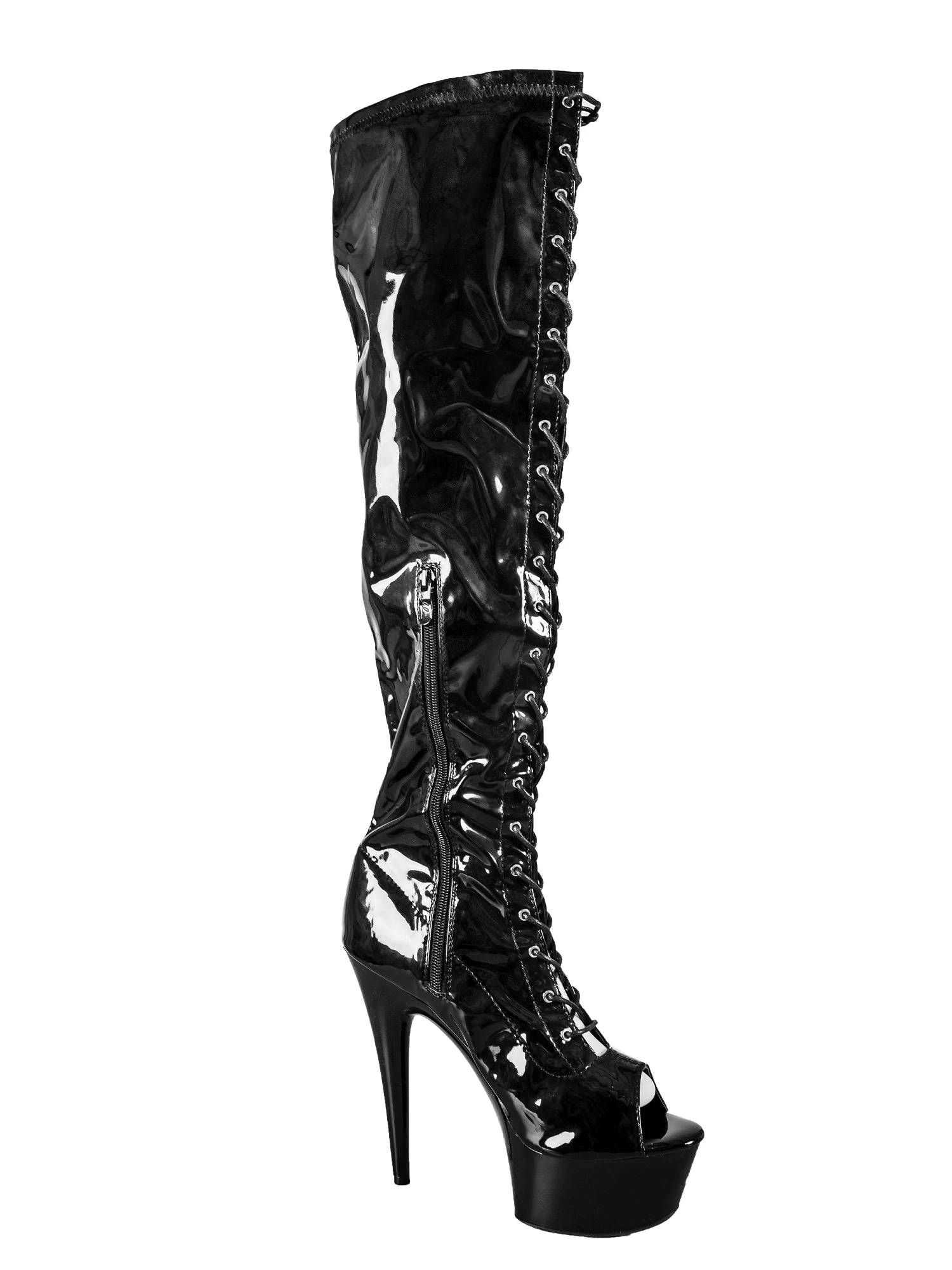 PVC Bella Peep Toe Knee High Boots - Image 2