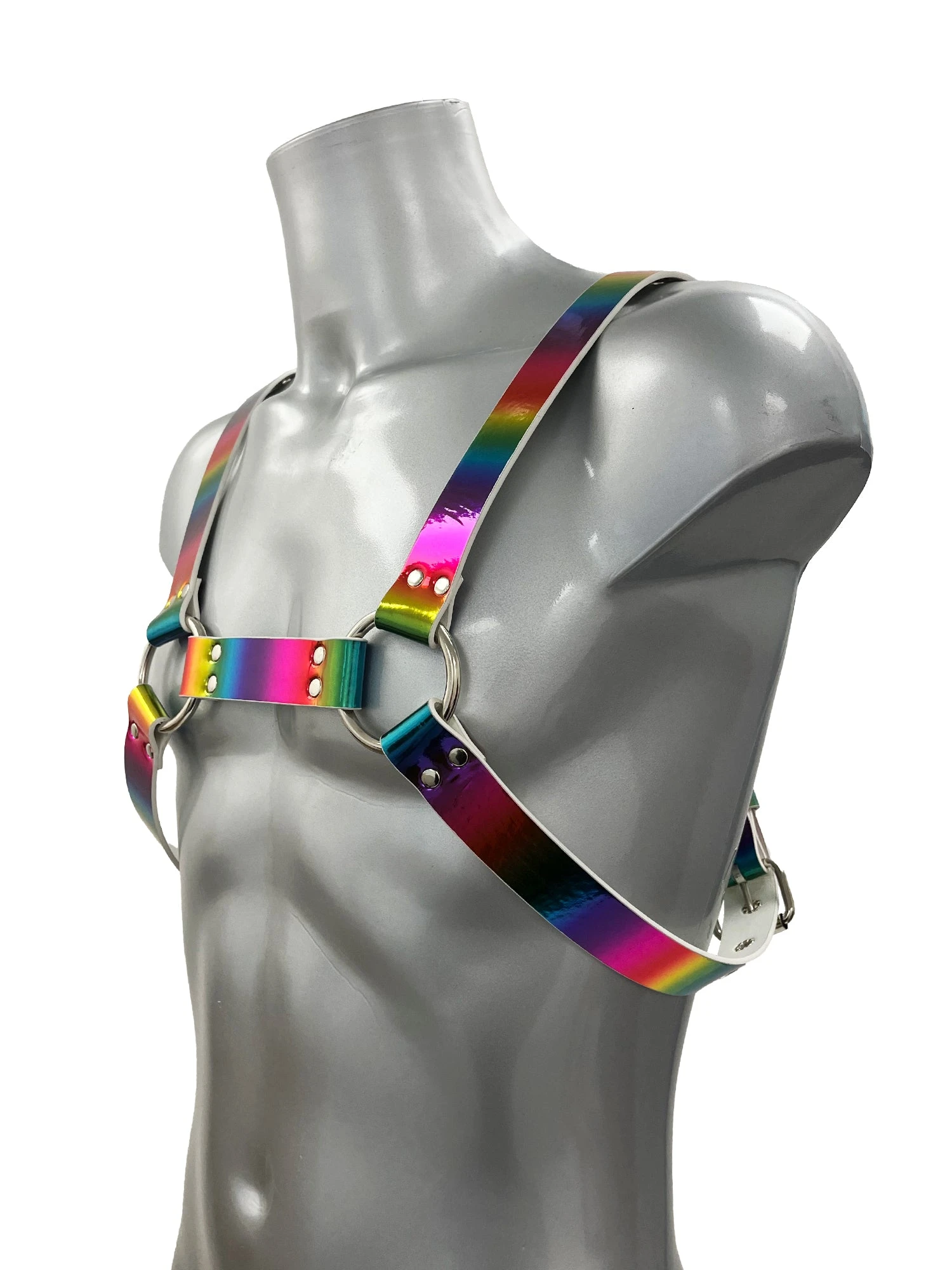 Chunky Buckled Chest Harness In Silver Rainbow - Image 8