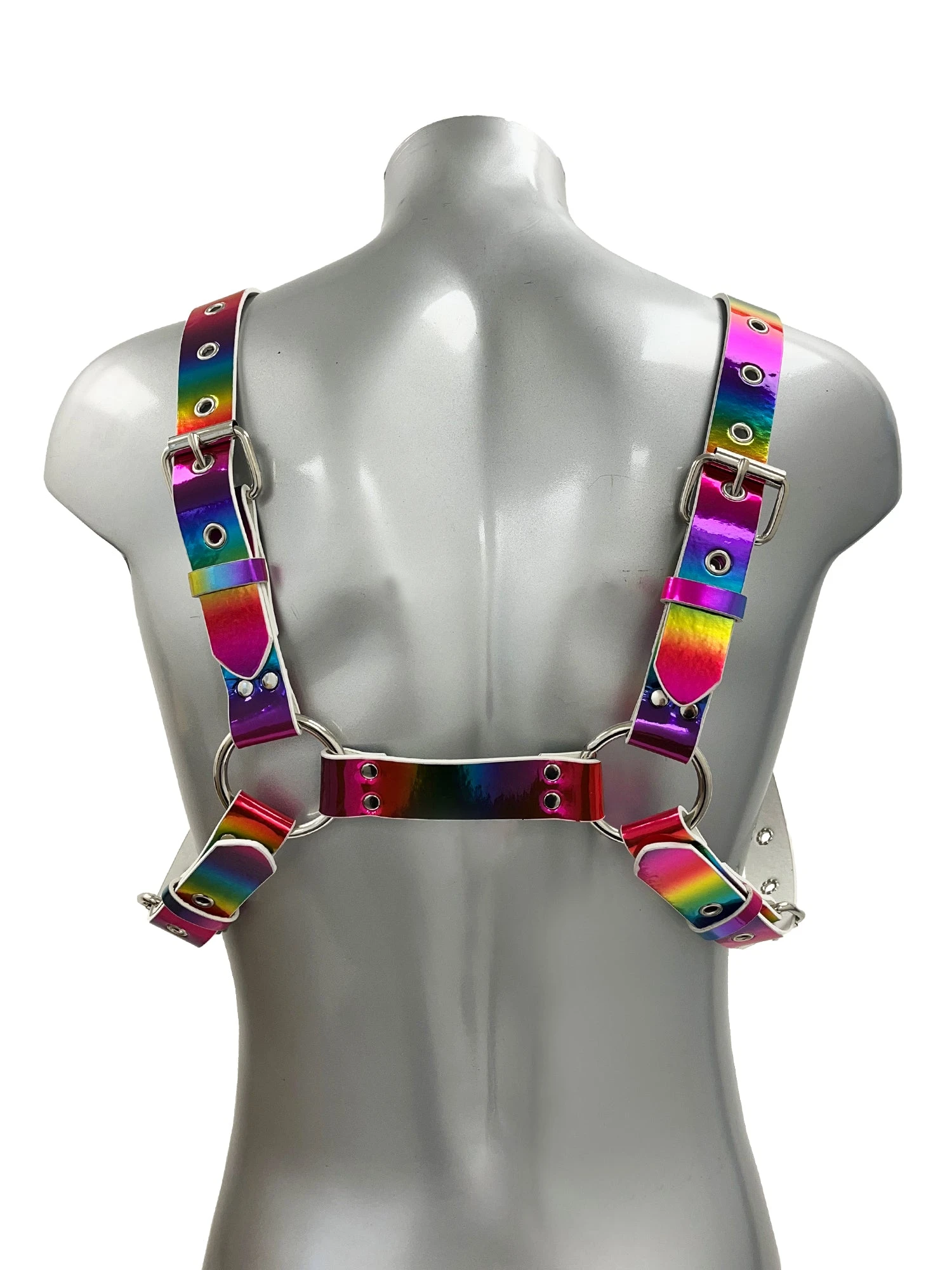 Chunky Buckled Chest Harness In Silver Rainbow - Image 9