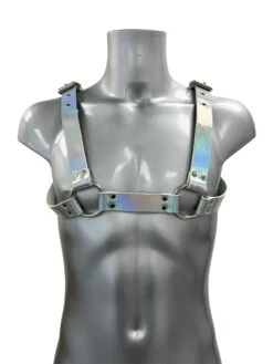 Chunky Buckled Chest Harness In Silver Rainbow