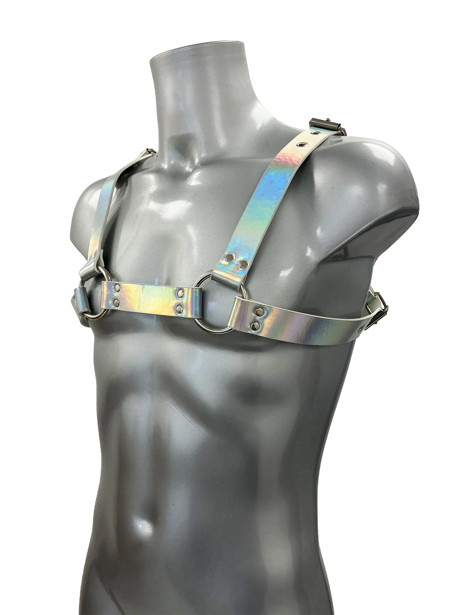Chunky Buckled Chest Harness In Silver Rainbow - Image 2