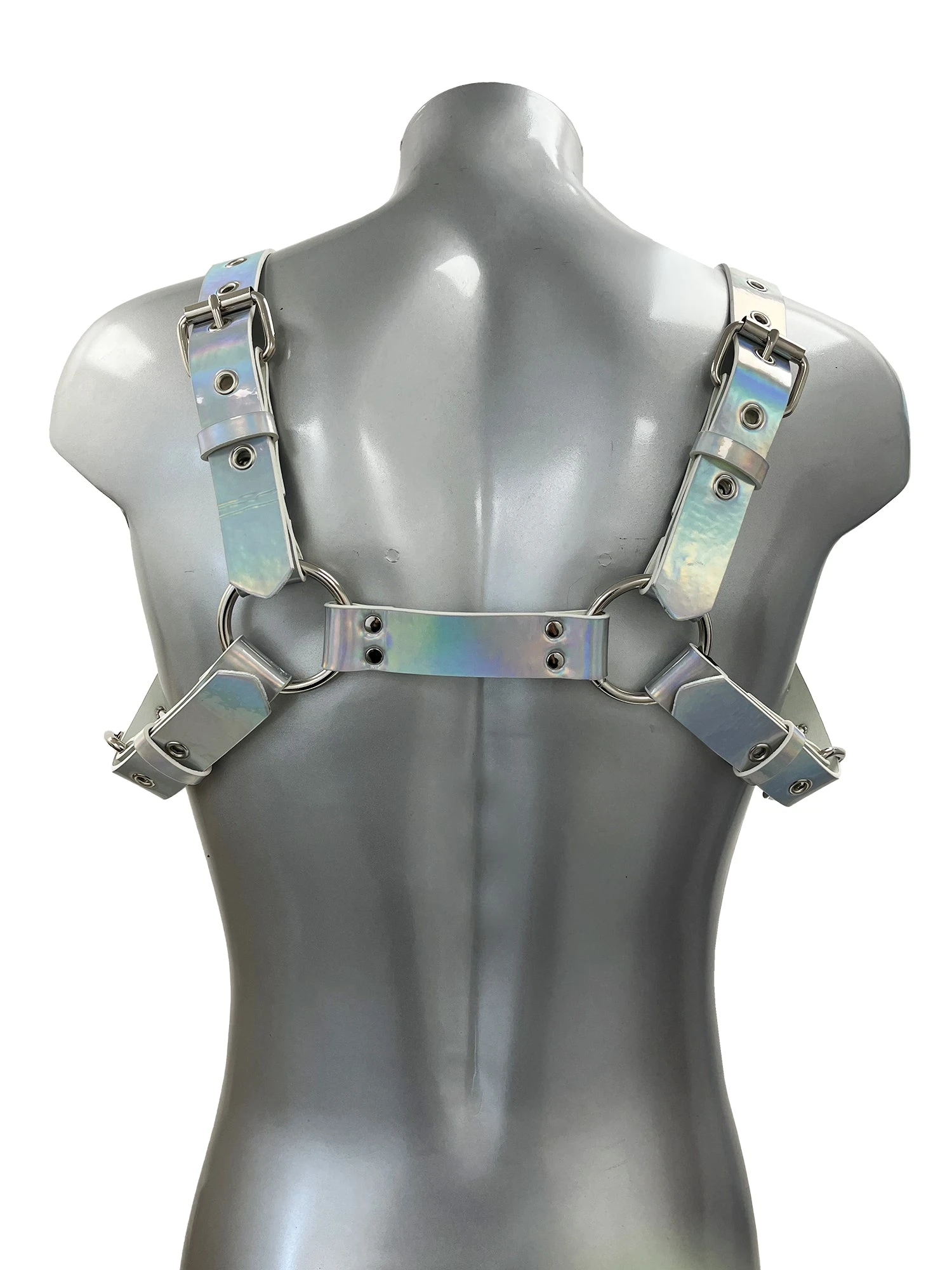Chunky Buckled Chest Harness In Silver Rainbow - Image 3