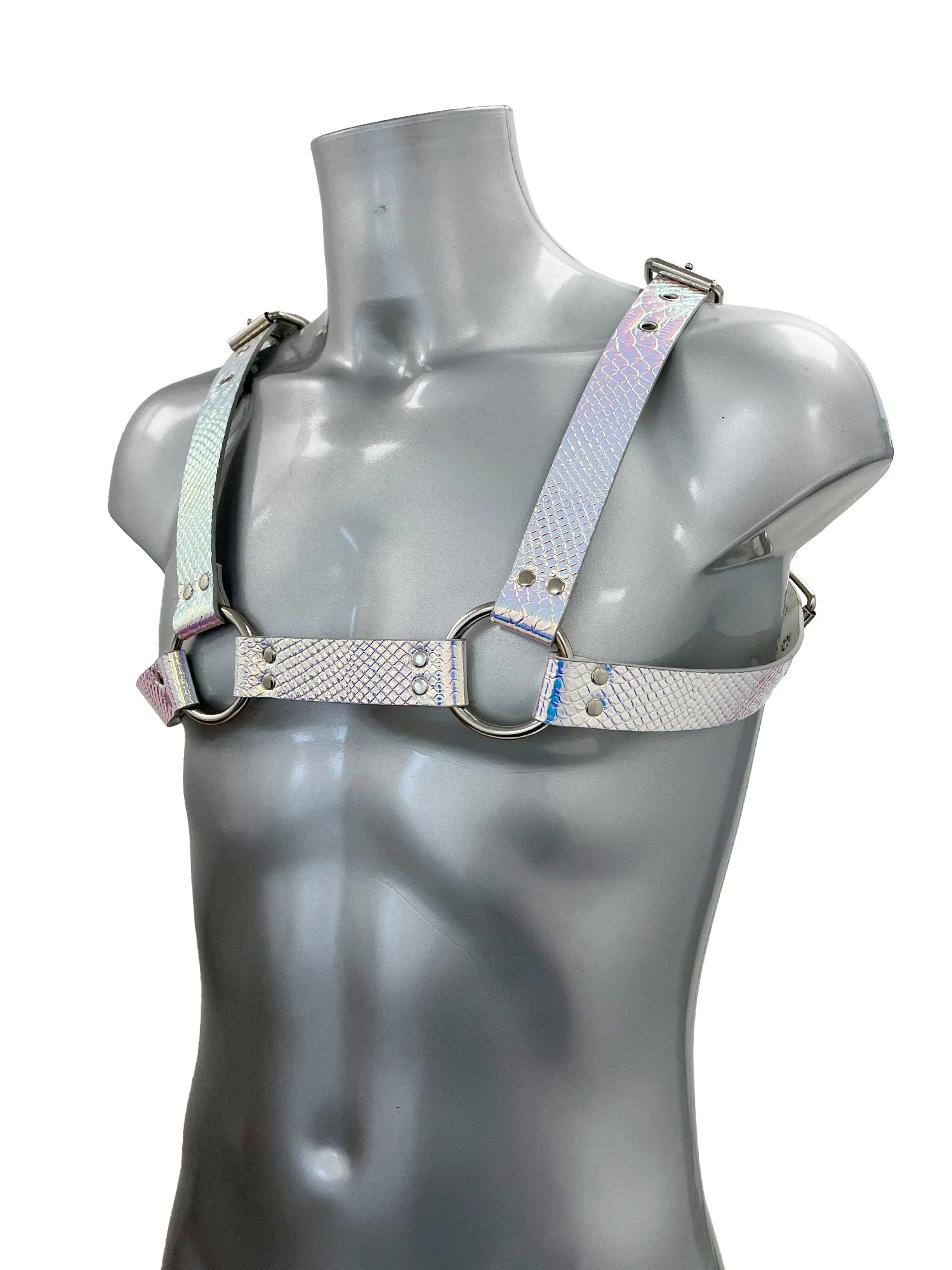 Chunky Buckled Chest Harness In Silver Rainbow - Image 5