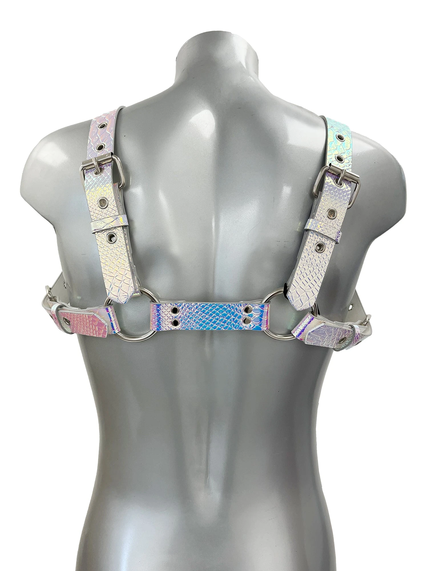 Chunky Buckled Chest Harness In Silver Rainbow - Image 6