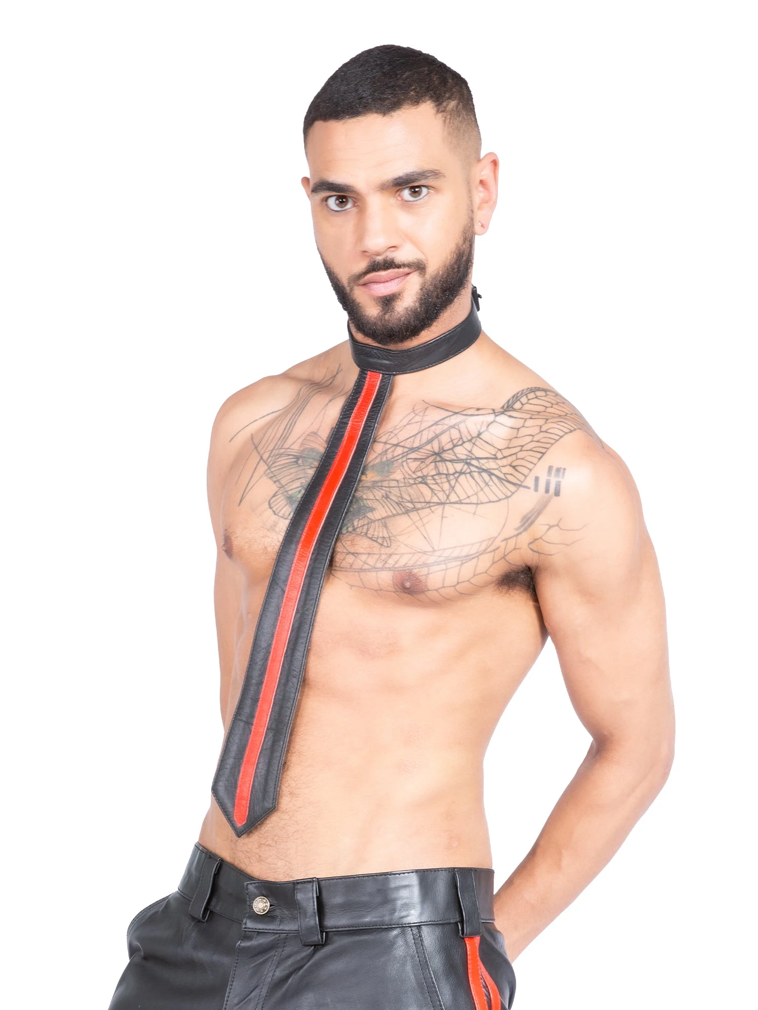 Red Stripe Leather Tie - Image 2