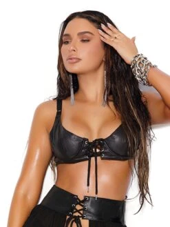 Lace-Up Leather Underwire Bra
