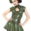 Latex Green Army Style Dress & Beret