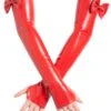 Latex Red Elbow Gauntlets With Feature Bow