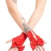 Latex Red Wrist Gauntlets With Feature Bow
