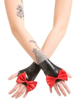 Latex Renegade Wrist Gauntlets With Feature Bow