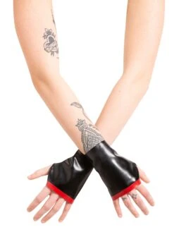 Latex Wrist Gauntlets With Red Trim