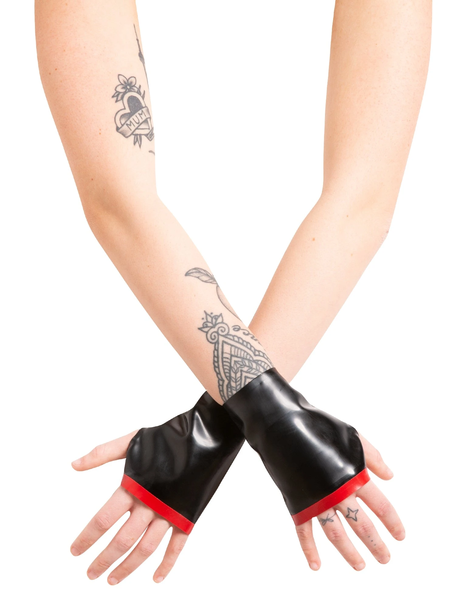 Latex Wrist Gauntlets With Red Trim